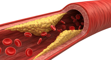 Atherosclerosis plaque buildup in artery with red blood cells Keywords: artery, atherosclerosis