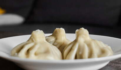 Delicious dumplings served on a white plate