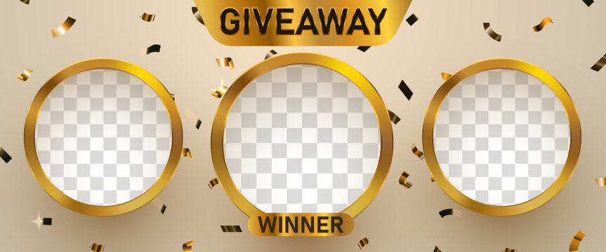 Giveaway winner announcement social media post template. Giveaway winner announcement with three winners. Vector illustration