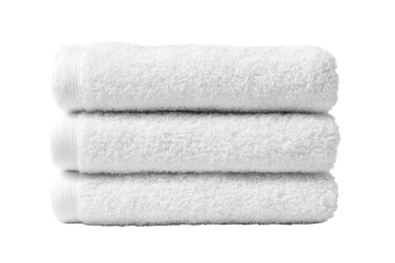 Three white bath towels stacked