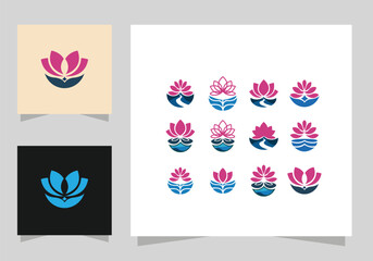 Abstract lotus flower logo Collection, Various Stylized lotus flower icon vector design