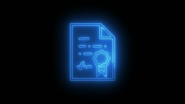 Glowing neon certificate on a black background.