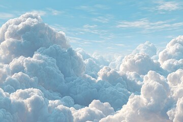 Naklejka premium Fluffy clouds against a bright blue sky, evoking tranquility and beauty in a serene atmosphere, perfect for nature lovers and those seeking calming visuals for various projects