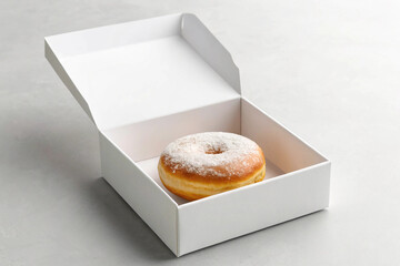 Sweet Powder Sugar Donut in Clean White Takeaway Box