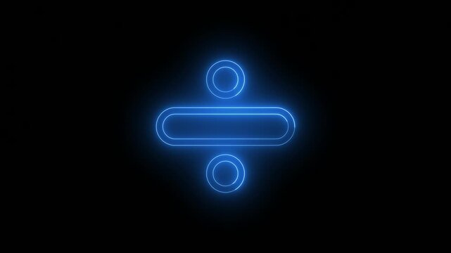 Glowing neon division symbol against a black background.