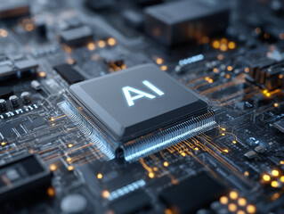 AI Chip on Circuit Board, Artificial Intelligence Technology Concept