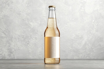Clear Glass Beverage Bottle Mockup with Blank Gold Label