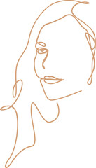 Linear Face Portrait in Golden Color Outline on Transparent Background