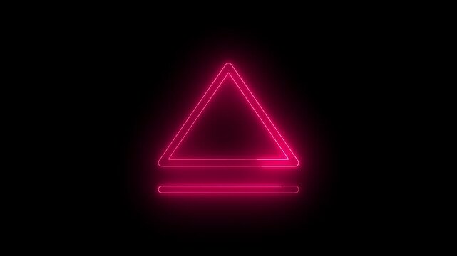 Neon eject symbol against a black background