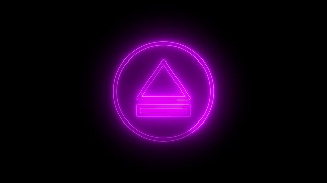 Neon eject symbol on a black background