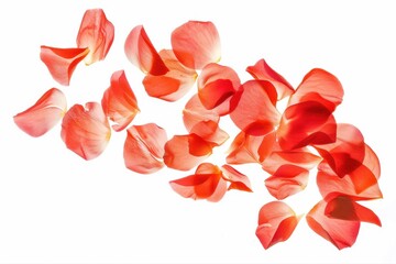 Delicate Rose Petals Floating Red Orange Hues Springtime Beauty Floral on transparent background