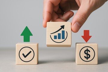 Hand Arranging Cubes, Symbolizing Business Growth and Cost Optimization Strategy
