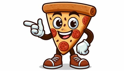 Fototapeta premium Adorable Cartoon Pizza Character Pointing with a Cheerful Expression for Food Promotions