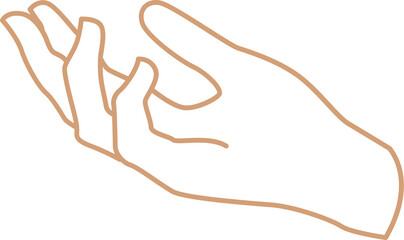 Outlined Brown Hand Reaching Gesture on Transparent Background