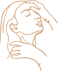 Silhouette Portrait of a Woman with Hands Overlaying Her Face and Neck on Transparent Black Background