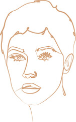 Contour Line Portrait of a Young Person on Black Background Featuring Beige Lines