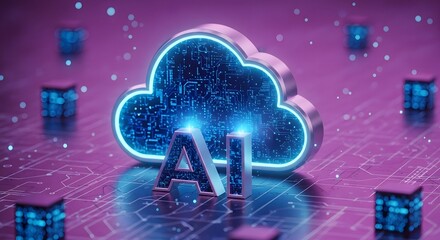 Stunning 3D AI cloud concept with glowing circuits and futuristic cubes symbolizing digital transformation and innovation in technology