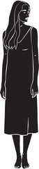 Monochrome Silhouette Of Standing Woman In Long Dress With Transparent Background