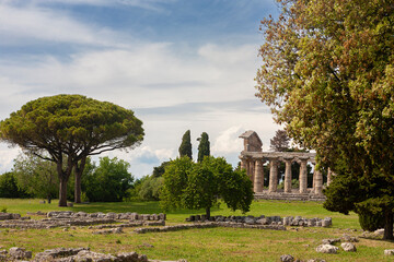 The ancient Temple of Athena, built around 500 BC, Paestum, Campania, Italy: among the best preserved ancient Greek temples in the world.