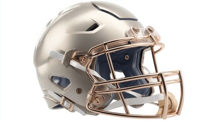 Fototapeta premium Modern american football helmet isolated on clean white background for sports equipment design, protective headgear concept, safety gear closeup for athletics and professional game accessory