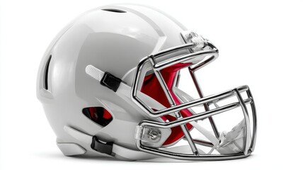 Fototapeta premium Modern american football helmet isolated on clean white background for sports equipment design, protective headgear concept, safety gear closeup for athletics and professional game accessory