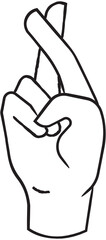 Black Outlined Hand With Fingers Crossed Against A Transparent Background