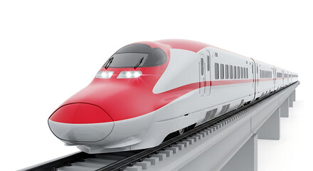 Red and White High- Speed Train on Elevated Track high-speed