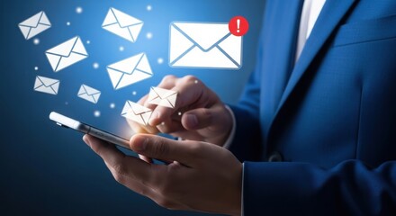 Smartphone with email notifications and messages, indicating new mail and communication