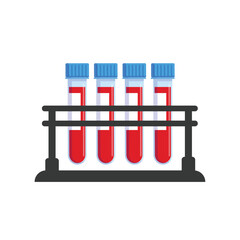 Medical test tubes with blood sample vector illustration isolated on white background. Laboratory research concept for biochemistry and viruses. Blood test tube with label. 