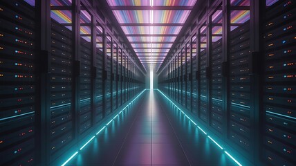 Fototapeta premium Futuristic Server Room with Neon Lighting data center