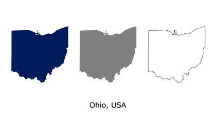 Ohio map set. Ohio USA map vector. Ohio map on navy, gray, and outline