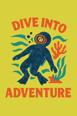 Vibrant Retro Dive Into Adventure T-Shirt Design.eps