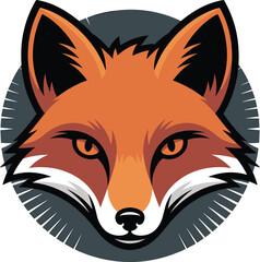 Fox head mascot illustration, wild animal logo design, fierce predator face, orange fox vector art, wildlife emblem, cartoon style graphic