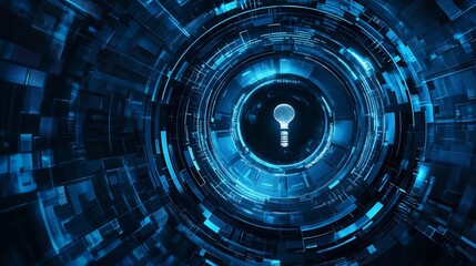 Fototapeta premium Futuristic Cybersecurity Digital Tunnel with Keyhole Sphere in Abstract 3D