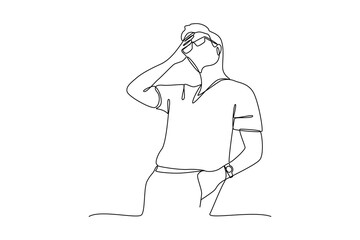 Simple continuous line drawing of casual male model pose. Model minimalist concept. Simple line, model pose.