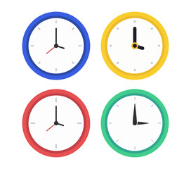 Analog Clock Icon Set – Time Education, Scheduling, and Color-Coded Hour Display Vector Illustration