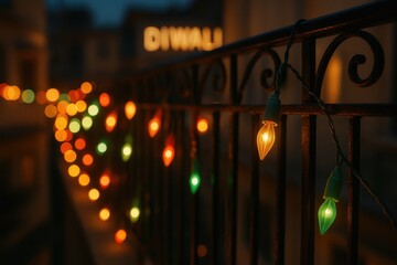 Enchanting Diwali Evening Illuminated by Vibrant Festival Lights Creating a Warm and Celebratory Ambiance