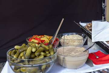 Vegetable ingredients for meat. Cucumber, mustard, horseradish