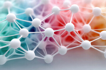 Network Node Abstraction: This image unveils a sophisticated network of interconnected nodes, visualized through luminous white spheres linked by delicate lines against a vibrant gradient background.