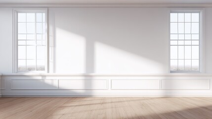 living. Minimalist living space with wooden floors and white walls, bathed in soft natural light for a tranquil ambiance. lifestyle magazines.