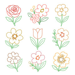 Colorful Flower Outline Icon Set Vector