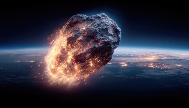 Asteroid impact, fiery trail, Earth's atmosphere