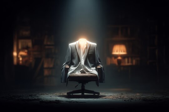 empty suit on chair in dark room
