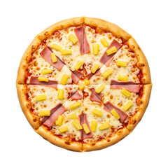 Hawaiian Pizza with Ham and Pineapple Topping Isolated on Transparent Background

