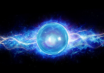 blue bubble and molecule on power energy background