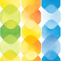 Watercolor pattern yellow orange green blue flowing shapes, interlocking wavy lines for baby room wallpaper, textile, fabric, nursery decor, children birthday party supplies