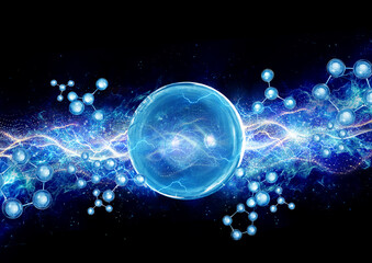 blue bubble and molecule on power energy background