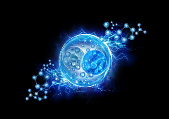 blue bubble and molecule on power energy background