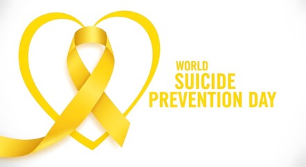 Yellow ribbon forming a heart for world suicide prevention day world mental health day background