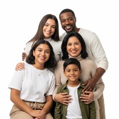Obraz premium Portrait of a smiling diverse family posing together against a white background in a studio setting
